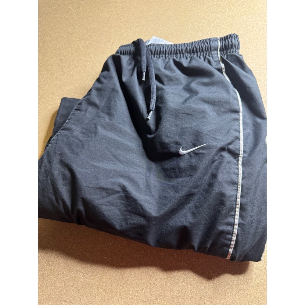 vtg Nike Mens XL Black Track Pants White Piping‎ Lined Zipper Leg  Joggers